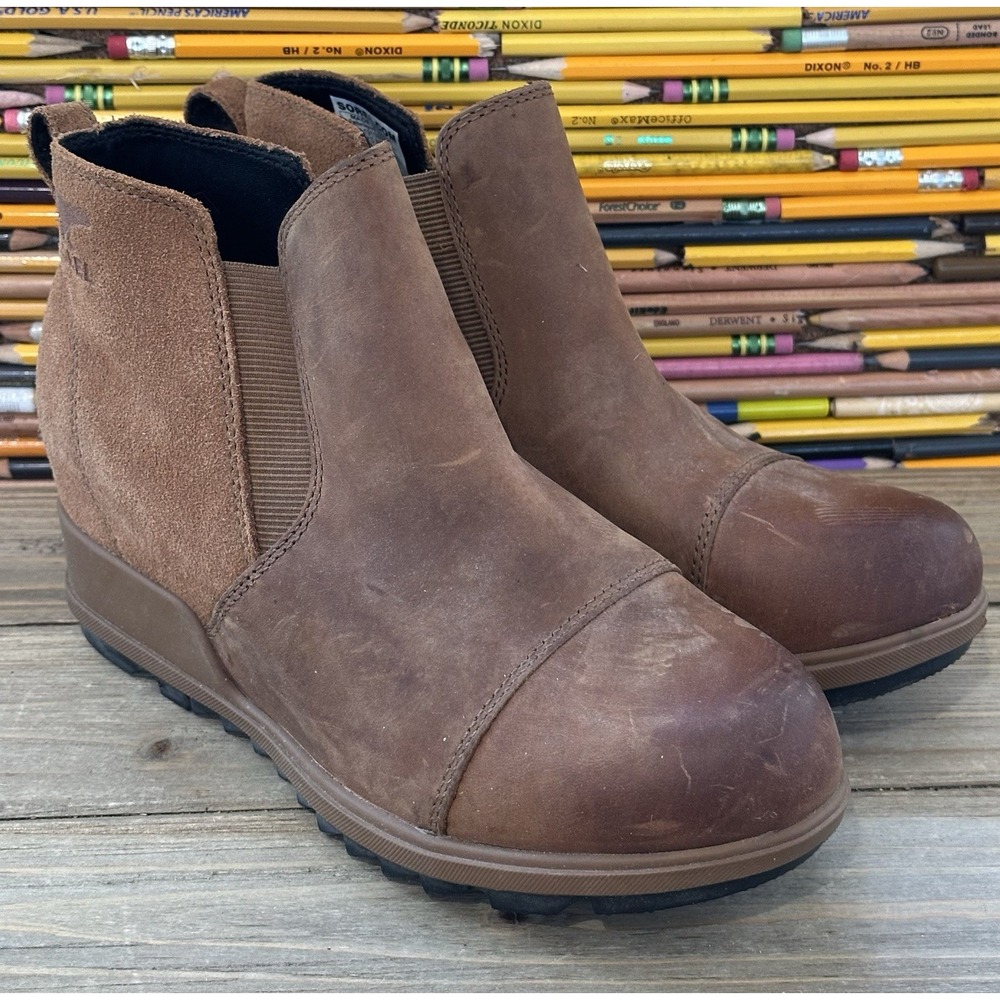 Sorel Evie Chelsie Wedge Booties Boots Leather Platform Women's 7 / 38